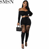 2 piece set women Latest Strapless Drawstring Crop Top Hollow Out Bodycon Two Piece Set