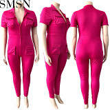 Sexy women jumpsuits 2022 new arrivals zipper solid color jumpsuit women casual plus size clothing