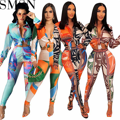 Two piece outfits Europe and America popular sexy print fashion suit