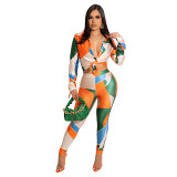 Two piece outfits Europe and America popular sexy print fashion suit