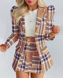 2022 Amazon New autumn and winter women's printed elegant slim suit skirt two piece Set