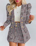 2022 Amazon New autumn and winter women's printed elegant slim suit skirt two piece Set