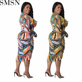 Plus Size Dress Amazon fashion v neck floral print slit pleated hollow sleeve dress