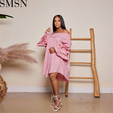 Plus Size Dress Summer Amazon Hot Selling European and American Slim Fit off Shoulder Dress