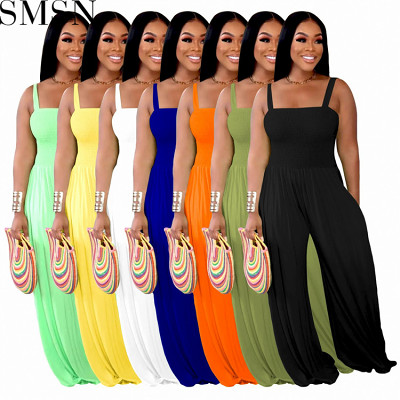 One piece jumpsuit European and American Solid Color Casual Strap Tube Top Wide Leg Jumpsuit