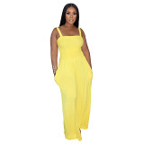 One piece jumpsuit European and American Solid Color Casual Strap Tube Top Wide Leg Jumpsuit