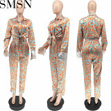 Two piece outfits 2022 printed long sleeve women suite set 2 piece pants set women