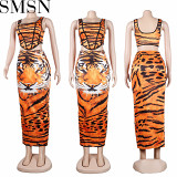 2 piece set women European and American Sexy Slim Fit Leopard Print Two Piece Set