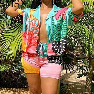 2 piece outfits 2022 new arrivals printed shirt and short set women fashion clothes styles