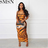2 piece set women European and American Sexy Slim Fit Leopard Print Two Piece Set