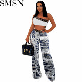 Two piece outfits Amazon Hot European and American Sexy Slim Fit Printed Two Piece Set