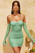 2022 summer Amazon hot style women's mesh pleated flared sleeves halter dress summer dress