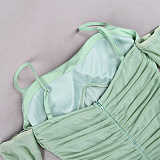 2022 summer Amazon hot style women's mesh pleated flared sleeves halter dress summer dress