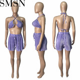 3 piece outfits Amazon new autumn bikini cardigan shorts sexy three piece set