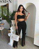 Two piece set women clothing autumn and winter strap tube top high waist trousers split casual suit