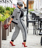 Two piece outfits fashion casual printing suit printed button coat trousers two piece set