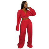 2 piece outfits Amazon autumn and winter women clothing pleated lace up wide leg pants suit