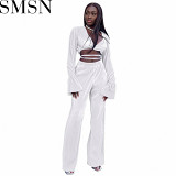 2 piece outfits Amazon autumn and winter women clothing pleated lace up wide leg pants suit