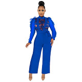 Romper jumpsuit Autumn and Winter Eyelash Lace Trousers Sexy See through Jumpsuit