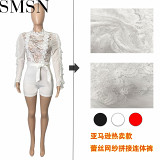 One piece jumpsuit Amazon new autumn and winter eyelash lace sexy see through jumpsuit
