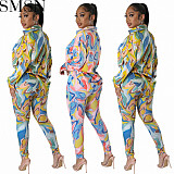 2 piece set women Amazon new fashion cardigan printed top plus two piece pants