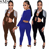 Two piece set women clothing Amazon new fashion casual tassel midriff outfit solid color suit