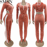 2 piece outfits sexy velvet midriff outfit pleating autumn and winter fashion casual set