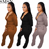 Two piece outfits European and American zipper top Bell bottom pants two piece suit