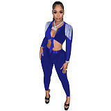 Two piece set women clothing Amazon new fashion casual tassel midriff outfit solid color suit