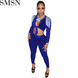 Two piece set women clothing Amazon new fashion casual tassel midriff outfit solid color suit