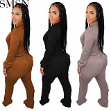 Two piece outfits European and American zipper top Bell bottom pants two piece suit