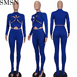 2 piece set women sexy fashion Middle collar hollow out two piece set