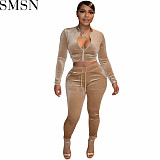 2 piece outfits Amazon new fashion casual midriff outfit non inverted velvet suit