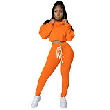 Two piece set women clothing Amazon new fashion tie midriff outfit hoodie two piece set