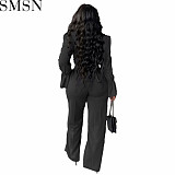 2 piece outfits casual fashion flared sleeves solid color two piece set