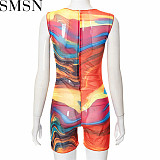 Sexy women jumpsuits 2022 women new color printing Sexy Slim hip one piece shorts for women