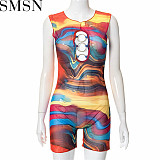 Sexy women jumpsuits 2022 women new color printing Sexy Slim hip one piece shorts for women