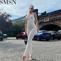One piece jumpsuit sexy suspender tight jumpsuit temperament hollow out see through leggings