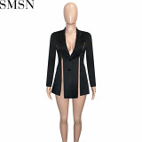 Autumn and winter New Amazon fashionable with side slit long sleeve zipper lapel casual suit for women