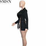 Autumn and winter New Amazon fashionable with side slit long sleeve zipper lapel casual suit for women