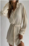 Fashion Pleated Long Sleeve Shirt Belt Dress Fashion Dress For Women Casual Dress