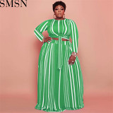 2 piece outfits Autumn and Winter New Striped Print Fashion Casual Two Piece Suit plus Size Women Suit