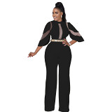 One piece jumpsuit European and American women clothing mesh stitching sexy jumpsuit