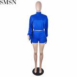 Two Piece Set Women Clothing fashion solid color tassel long sleeve shorts sports suit with pockets
