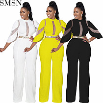 One piece jumpsuit European and American women clothing mesh stitching sexy jumpsuit