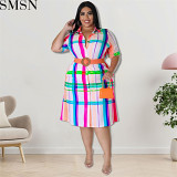 Plus size dress wholesale Autumn New checkered short sleeved shirt dress