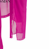2 piece set women Amazon cross border sexy mesh reverse side line split jumpsuit skirt suit