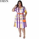Plus size dress wholesale Autumn New checkered short sleeved shirt dress
