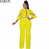 One piece jumpsuit European and American women clothing mesh stitching sexy jumpsuit