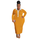 Plus Size Dress 2022 new solid color polo collar sexy tight plus size women dress